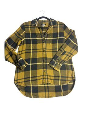 Madewell Size S Flannel Button Down Shirt Camp Plaid Fall Olive Black Cotton